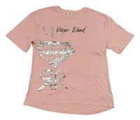 Světlerůžové tričko s nápisem a potiskem River Island