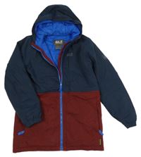 Tmavomodro-vínová šusťáková zateplená funkční bunda s kapucí Jack Wolfskin