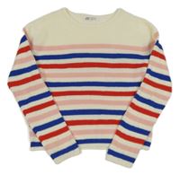 Smetanovo-modro-červený pruhovaný svetr H&M