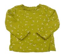 Žlutozelené květované perforované triko Next