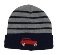 Šedo-tmavomodrá pruhovaná s autem 