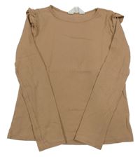Světlehnědé žebrované triko s volánky H&M