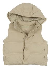 Světlebéžová šusťáková zateplená vesta s kapucí Zara