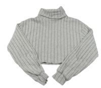 Šedý žebrovaný crop svetr s rolákem Shein