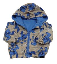 Hnědo-modrá šusťáková jarní bunda se Stitchem a kapucí Disney