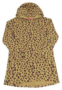 Béžovo-černo-růžové vzorované teplákové šaty s kapucí Pepperts