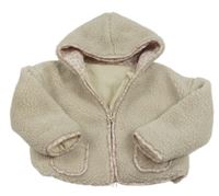 Smetanová huňatá zateplená bunda s kytičkami kapucí George