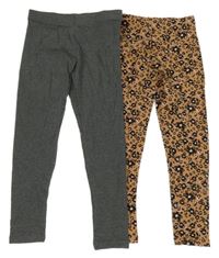 Nové - 2x - Šedé + béžovo-barevné vzorované legíny Next 