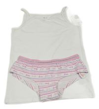 2set -  Bílá košilka - nová + bílo-růžové pruhované kalhotky - Barbie