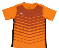 Neonově oranžovo-černé pruhované sportovní tričko s logem Puma 
