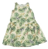 Smetanovo-zelené bavlněné šaty s listy H&M