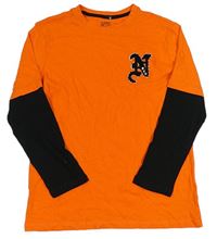 Oranžovo-černé triko s nášivkou F&F