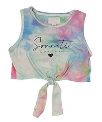 Barevný tónovaný crop top s logem a uzlem Sonneti