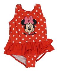 Červené jednodílné plavky s Minnií a puntíky Disney