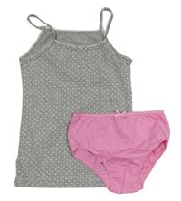 2set - Šedá košilka s puntíky + růžové kalhotky