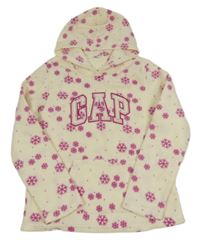 Smetanovo-růžová kytičkovaná fleecová mikina s logem a kapucí GAP 