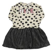 Béžovo-šedé puntíkované šaty s nápisem Dirkje 