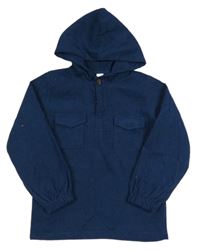 Tmavomodrá manšestrová košile a kapucí Shein