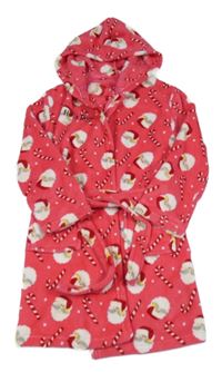 Růžový chlupatý župan se Santy a kapucí 