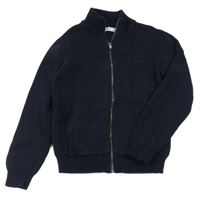 Tmavomodrý žebrovaný propínací svetr Mango