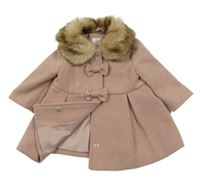 Starorůžový flaušový podšitý kabát s kožíškem F&F