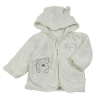 Bílá sametová propínací mikina s nápisem a kapucí 