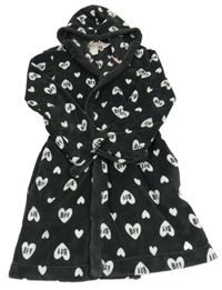 Tmavošedý chlupatý župan se srdíčky a kapucí H&M