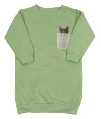 Pistáciové teplákové šaty s kočkou a tištěnou kapsou Fisherfield