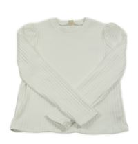 Bílé žebrované triko s nařasenými rukávy 