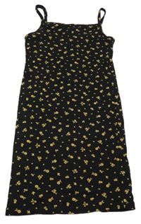 Černé žebrované šaty s kytičkami H&M