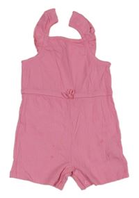 Růžový žebrovaný kraťasový overal s volánky Primark