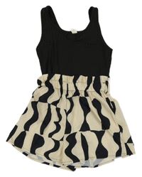 Černo-béžový kraťasový overal Shein