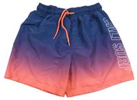 Tmavomodro-růžové plážové kraťasy s nápisem H&M