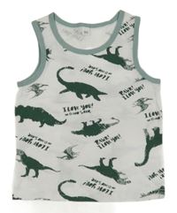 Bílo-zelené tílko s dinosaury 