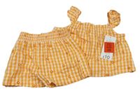 2Set - Oranžovo-bílá krepová letní halenka s kytičkami a volánky + kraťasy George