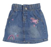 Modrá paper bag riflová sukně s jednorožcem a duhou Denim Co. 