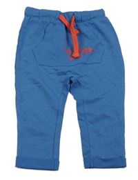 Modré tepláky s kapsou s nápisy a želvičkou so cute