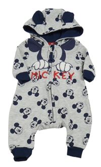 Šedo-tmavomodrá melírovaná tepláková kombinéza s Mickey a kapucí Disney