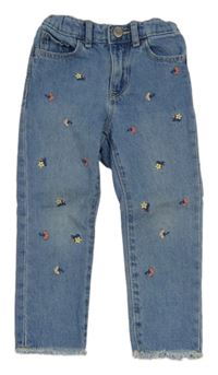 Světlemodré skinny rifle s kytičkami 