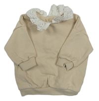 Světlebéžová oversize mikina s bílým límečkem s madeirou F&F