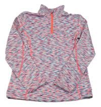 Křiklavě korálovo-mentolovo-bílo-tmavomodrá melírovaná thermo mikina crivit