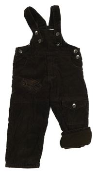 Tmavohnědé manšestrové laclové podšité kalhoty s autem 