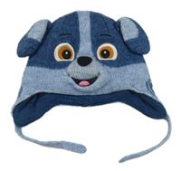 Modro-tmavomodrá melírovaná pletená čepice - pejsek