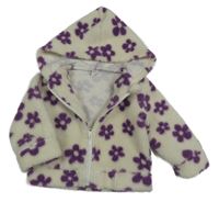 Smetanovo-tmavofialová květovaná huňatá bunda s kapucí SHEIN