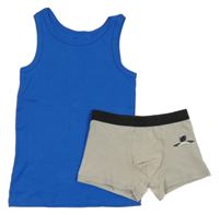 2Set - Cobaltově modrý nátělník Pepperts! + světlešedo/černé boxerky s kosmonautem 