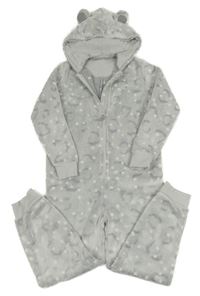 Světlešedá vzorovaná puntíkatá plyšová kombinéza s kapucí s oušky M&S