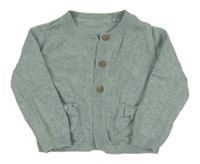 Mentolovo-modrý melírovaný propínací svetr s mašlemi Tu