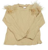 Béžový žebrovaný rolák s králičí srstí 