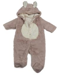 Starorůžovo-smetanová kožešinová podšitá kombinéza s kapucí s oušky Next