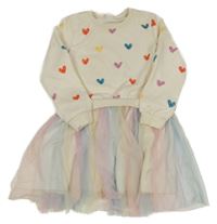 Smetanovo-barevné teplákovo/tylové šaty se srdíčky SHEIN